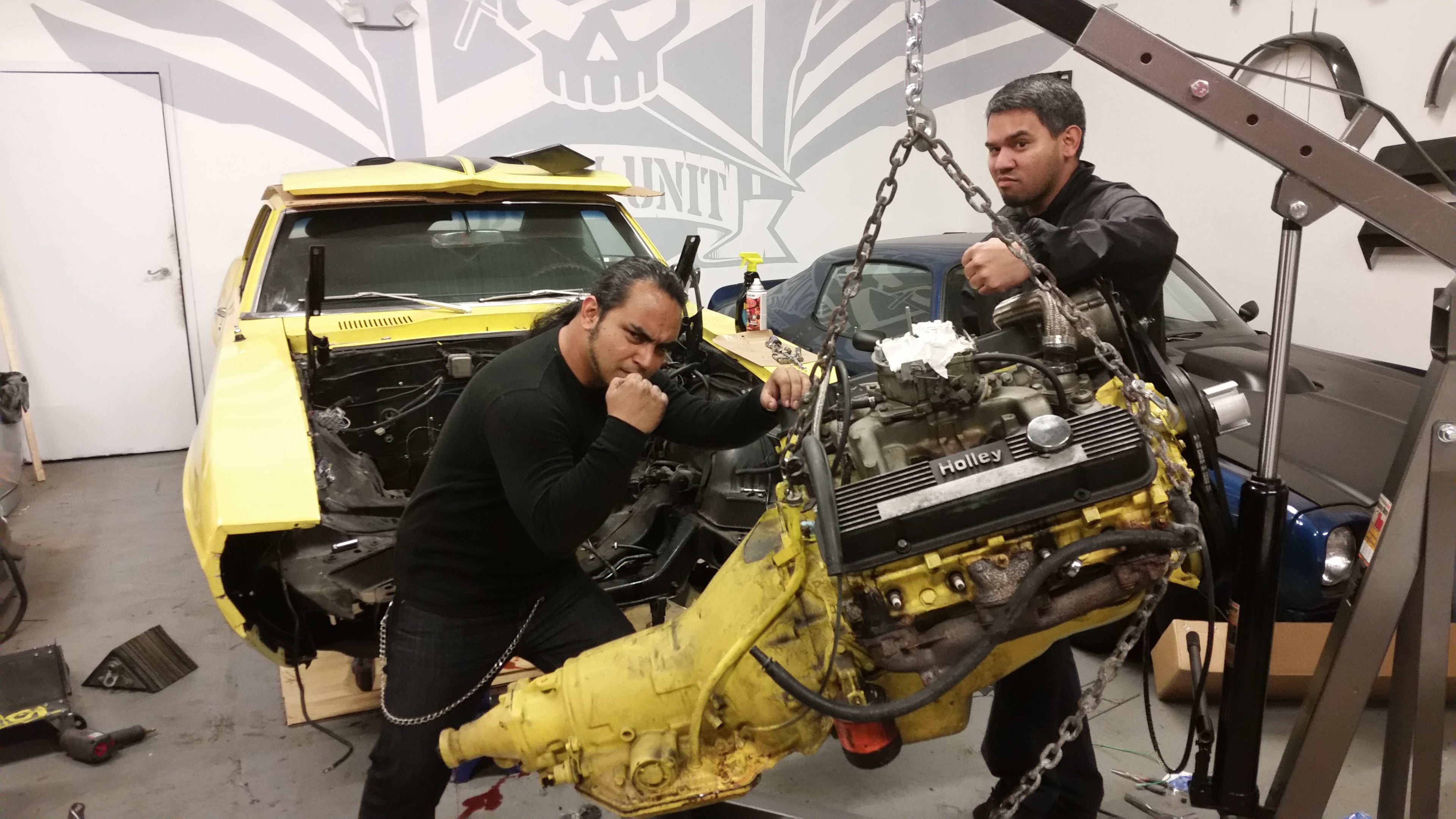 Black Cloud Battalion pulls engine out Killer Mike's 1969 Pontiac Firebird