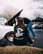 Black unisex cotton long-sleeved T-shirt with Grim Reaper Do or Die design on back in white ink. 
