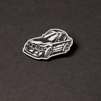 Silver and black engraved chibi BMW E36 acrylic lapel pin