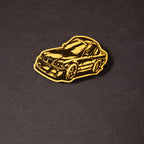 gold and black engraved chibi BMW E36 acrylic lapel pin
