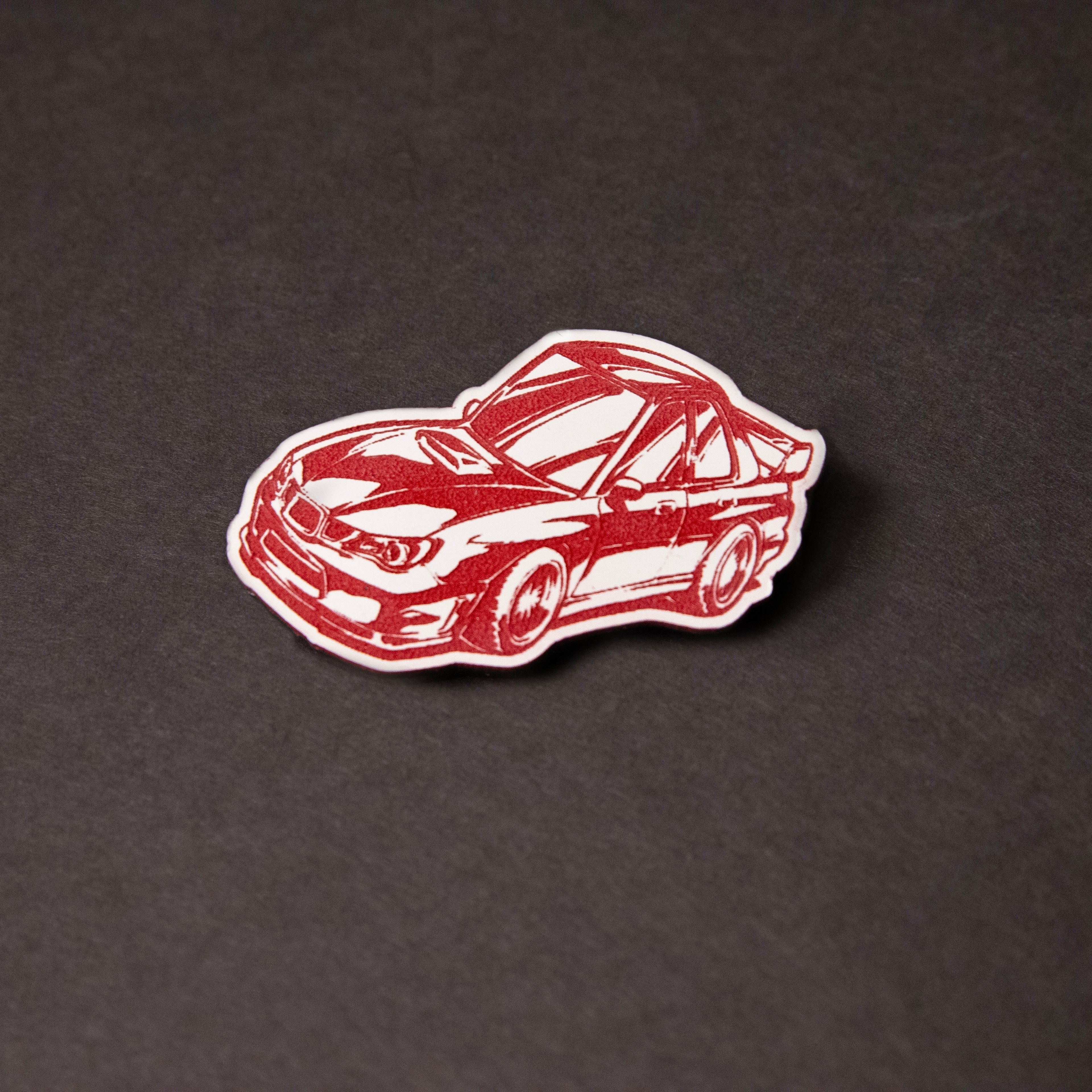 red and white chibi Subaru WRX acrylic lapel car pin