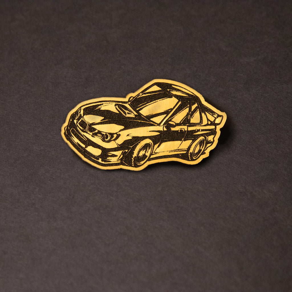 gold and black chibi Subaru WRX acrylic lapel car pin