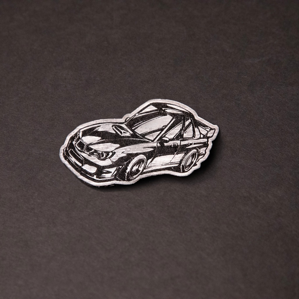 silver and black chibi Subaru WRX acrylic lapel car pin