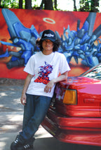Black Cloud Japanese Kaido (car) Club hat with white unisex cotton Kai Oni Dash T-shirt
