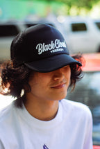 Black Cloud Kaido Club (car club in Japanese) in white vinyl on black adjustable snapback hat.