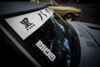 BCB Kyusha Japanese Window Banner black letters on white background and BLK CLD block robo vinyl stickers