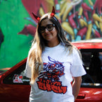 white unisex cotton Kai Oni Dash T-shirt with Black Cloud devil horns