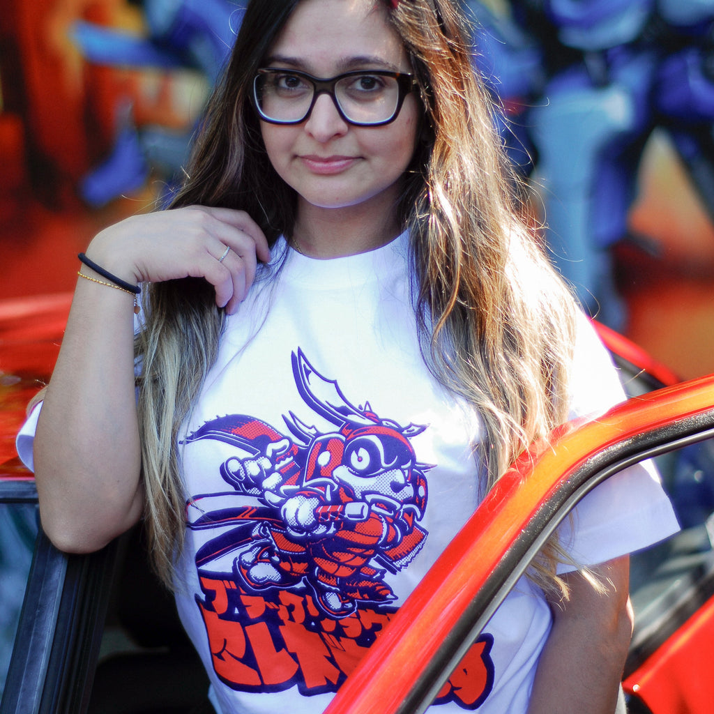 white unisex cotton Kai Oni Dash T-shirt with Black Cloud devil horns
