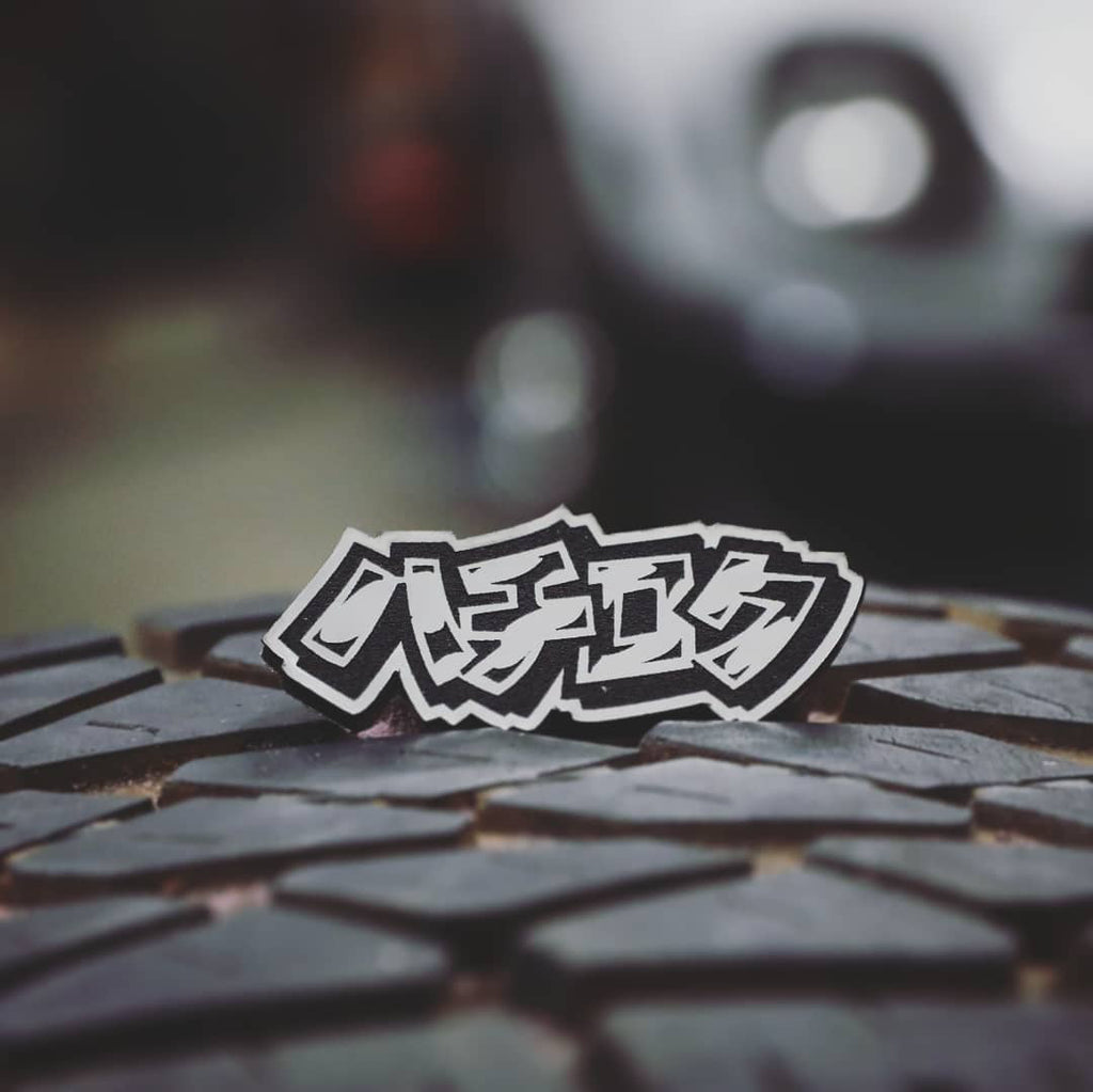 silver AE86 Japanese Katakana acrylic lapel pin
