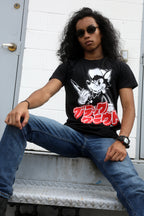Black unisex short-sleeve unisex T-shirt with Sekai Seifuku / World is Mine / Big Bad Wolf design on front 