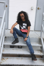 Black unisex short-sleeve unisex T-shirt with Sekai Seifuku / World is Mine / Big Bad Wolf design on front 
