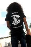 Black cotton T-shirt with Grim Reaper Do or Die design on back in white ink. 