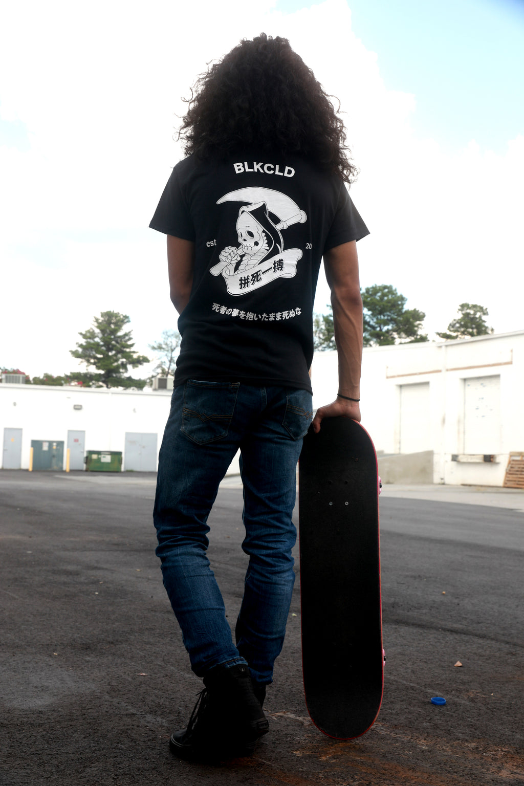 Black cotton T-shirt with Grim Reaper Do or Die design on back in white ink. 