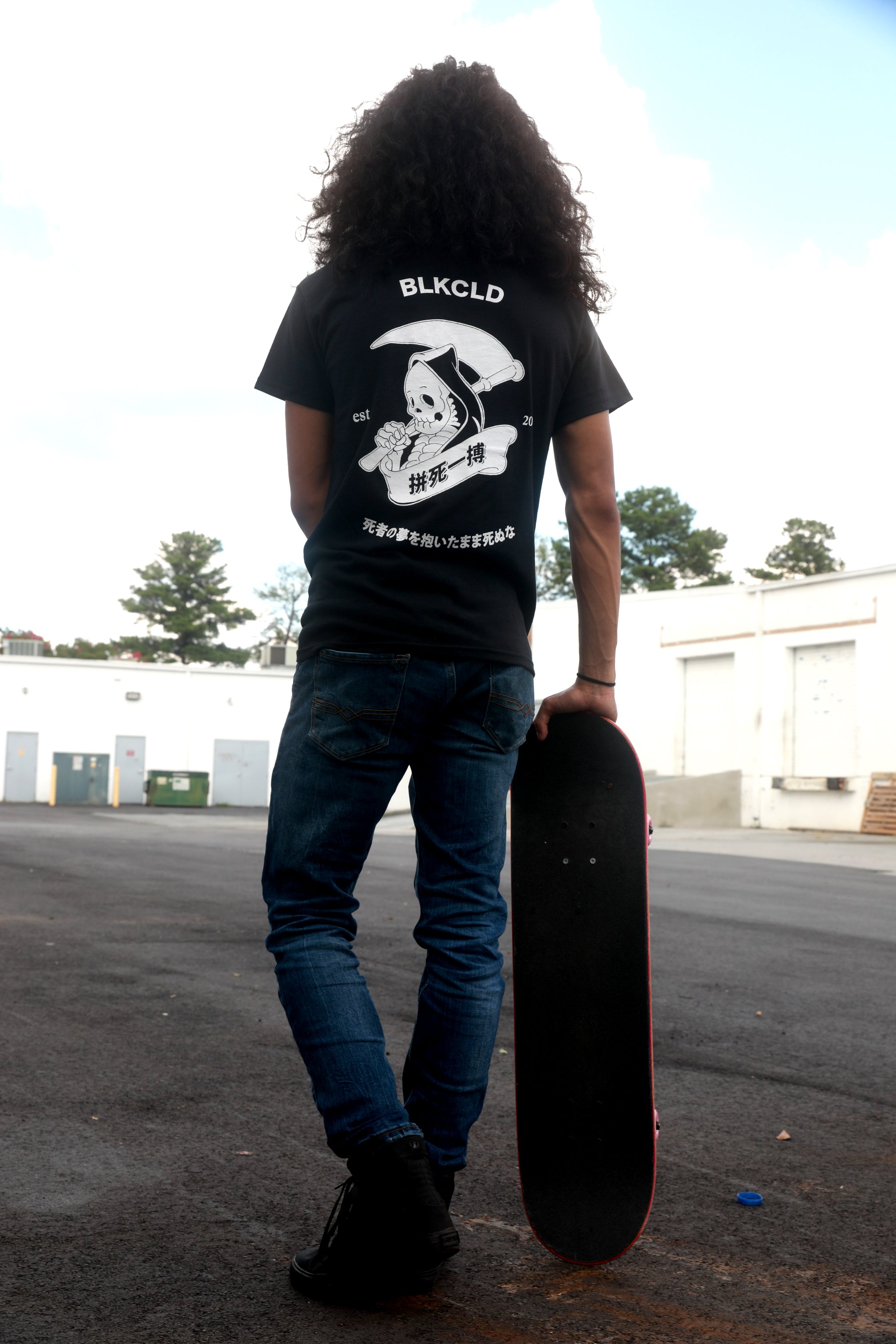 Black cotton T-shirt with Grim Reaper Do or Die design on back in white ink. 