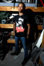 Black unisex short-sleeve unisex T-shirt with Sekai Seifuku / World is Mine / Big Bad Wolf design on front 