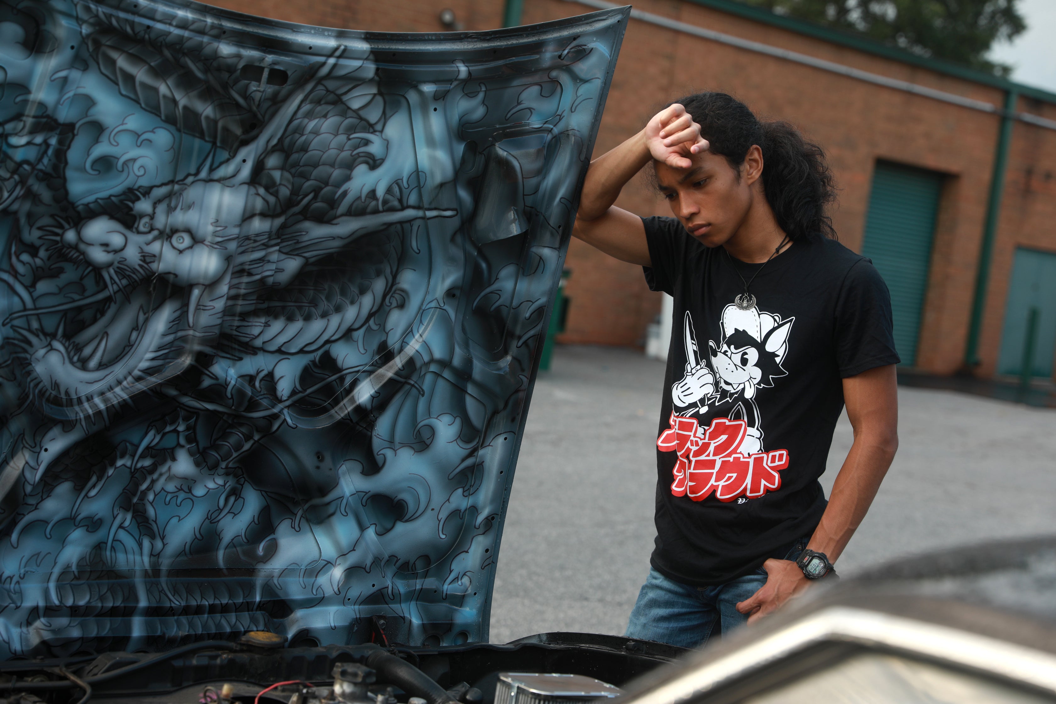 Black short-sleeve unisex T-shirt with Sekai Seifuku / World is Mine / Big Bad Wolf design on front 