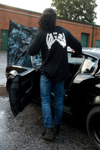 Black cotton unisex long-sleeved T-shirt with yakusoku (promise) design on back