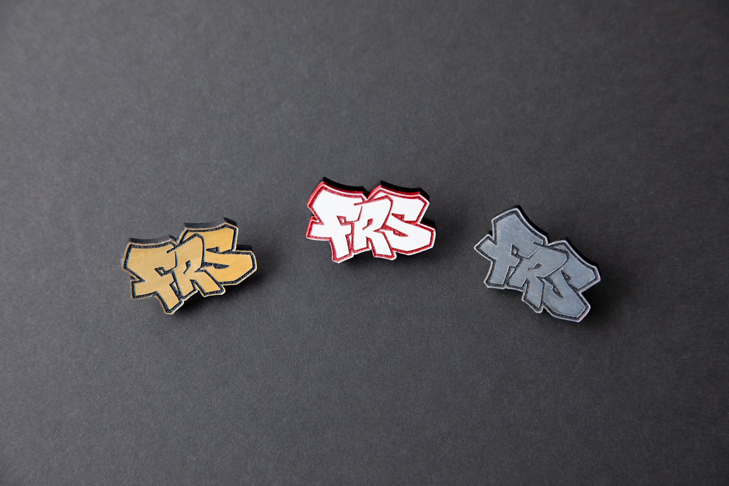gold, red or silver FRS acrylic lapel pins