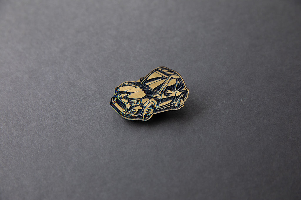 gold chibi Scion FR-S acrylic car lapel pin