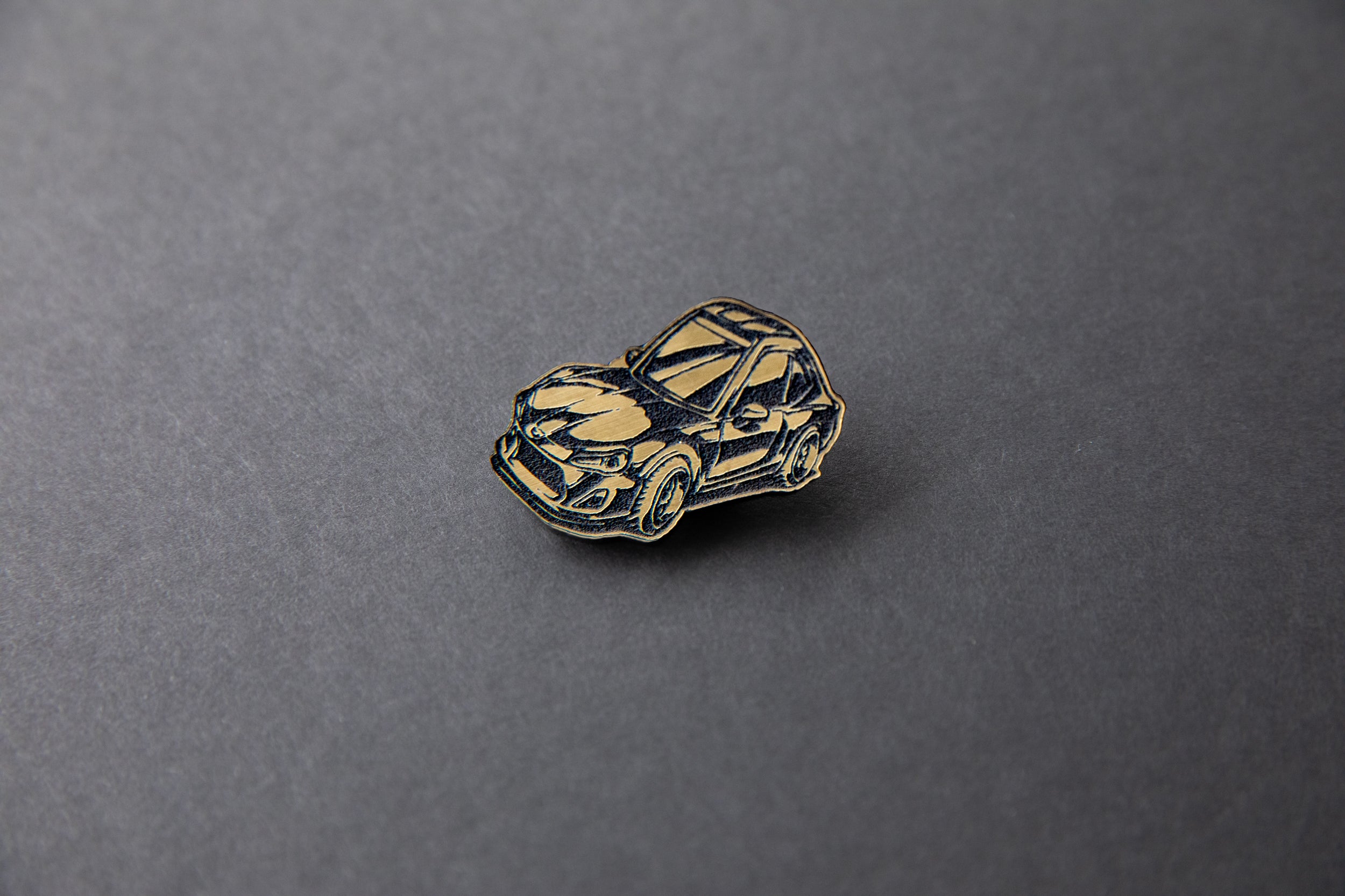 gold chibi Scion FR-S acrylic car lapel pin