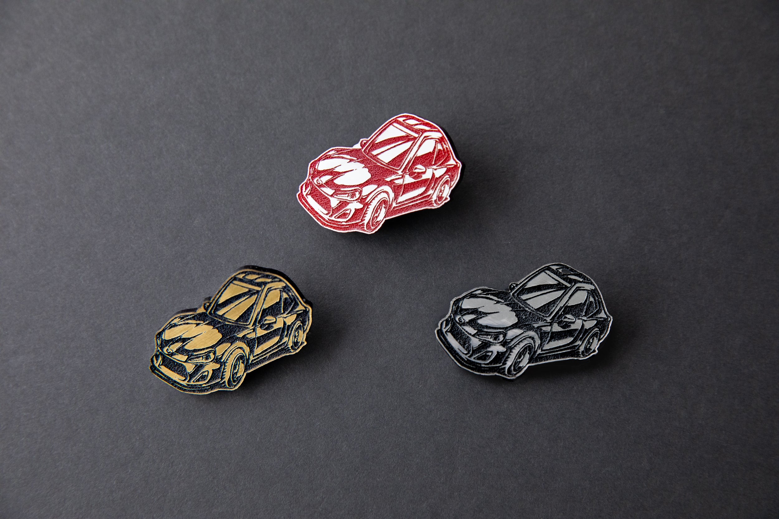 gold, red or silver chibi Scion FR-S acrylic car lapel pins