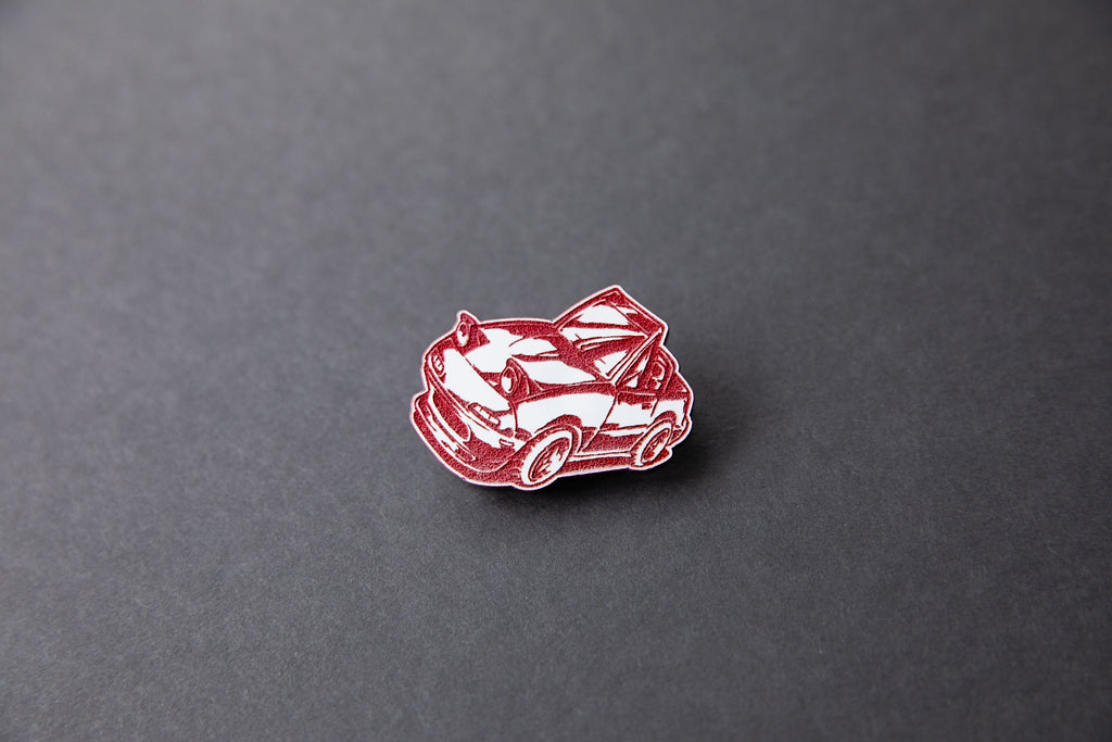 red chibi Miata car acrylic lapel pin