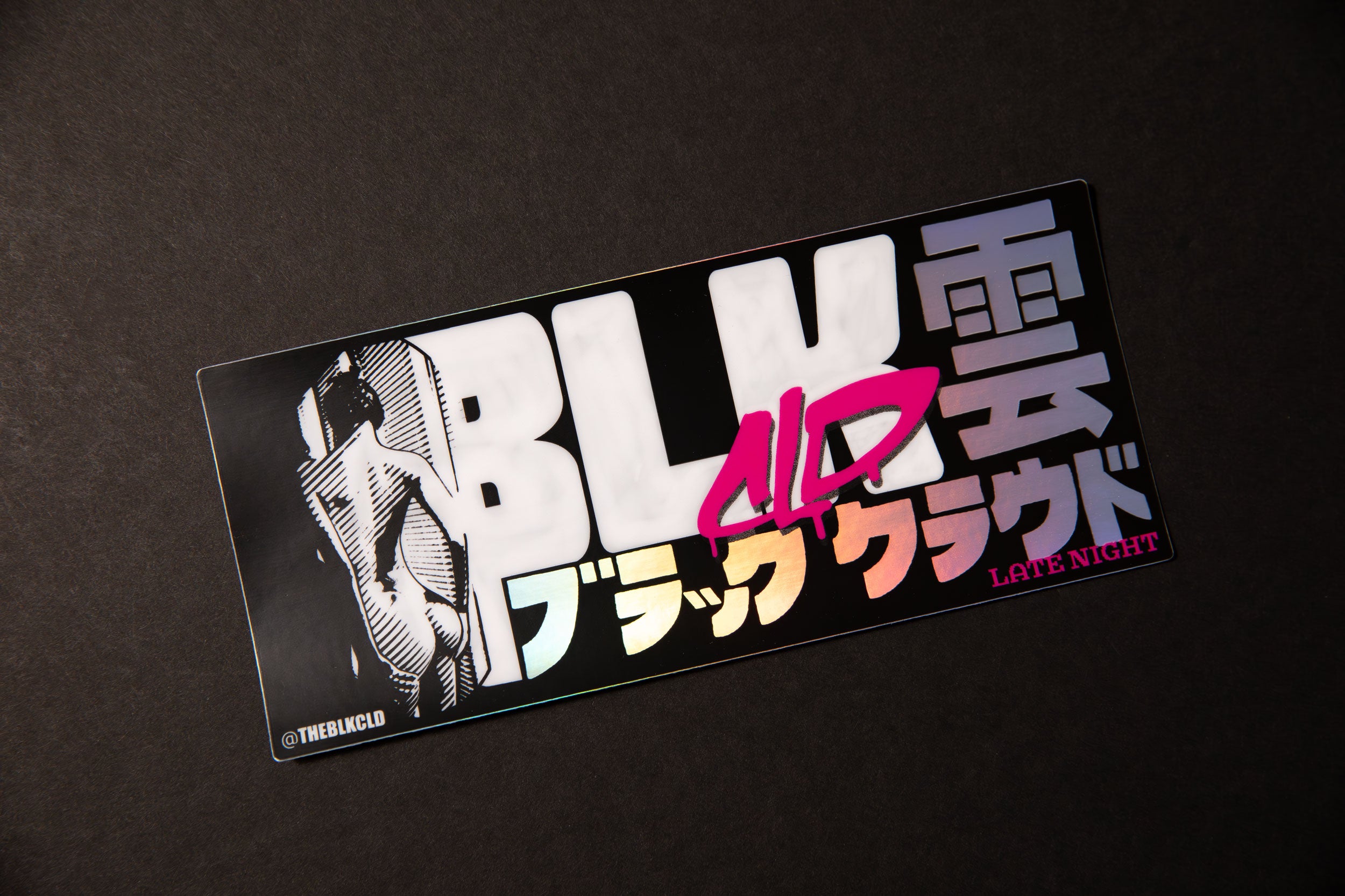 Vinyl holographic Late Night sticker.
