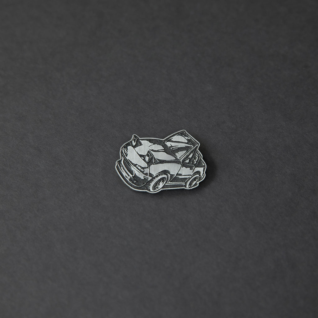 silver chibi Miata car acrylic lapel pin