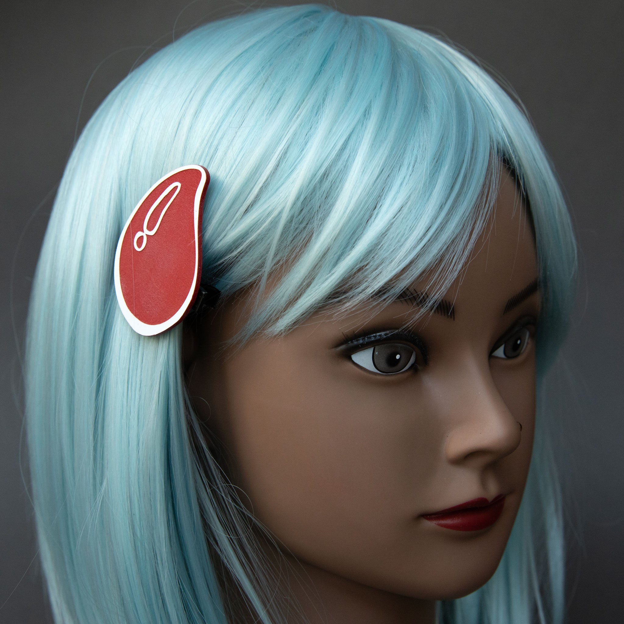 red and white laser-engraved acrylic Black Cloud sad anime symbol hair barrette