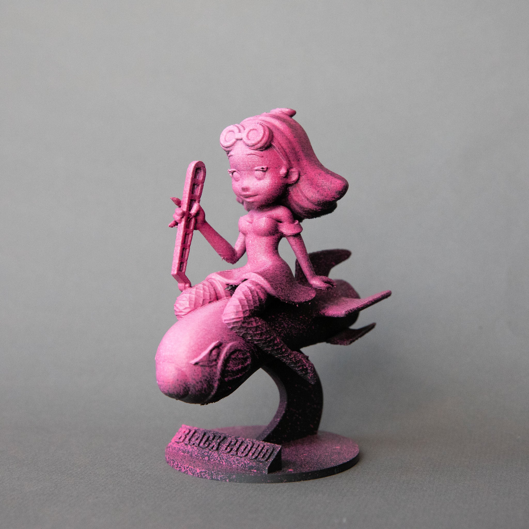 Black Cloud Chibi Miss Chief Drift Missile pink acrylic figurine.