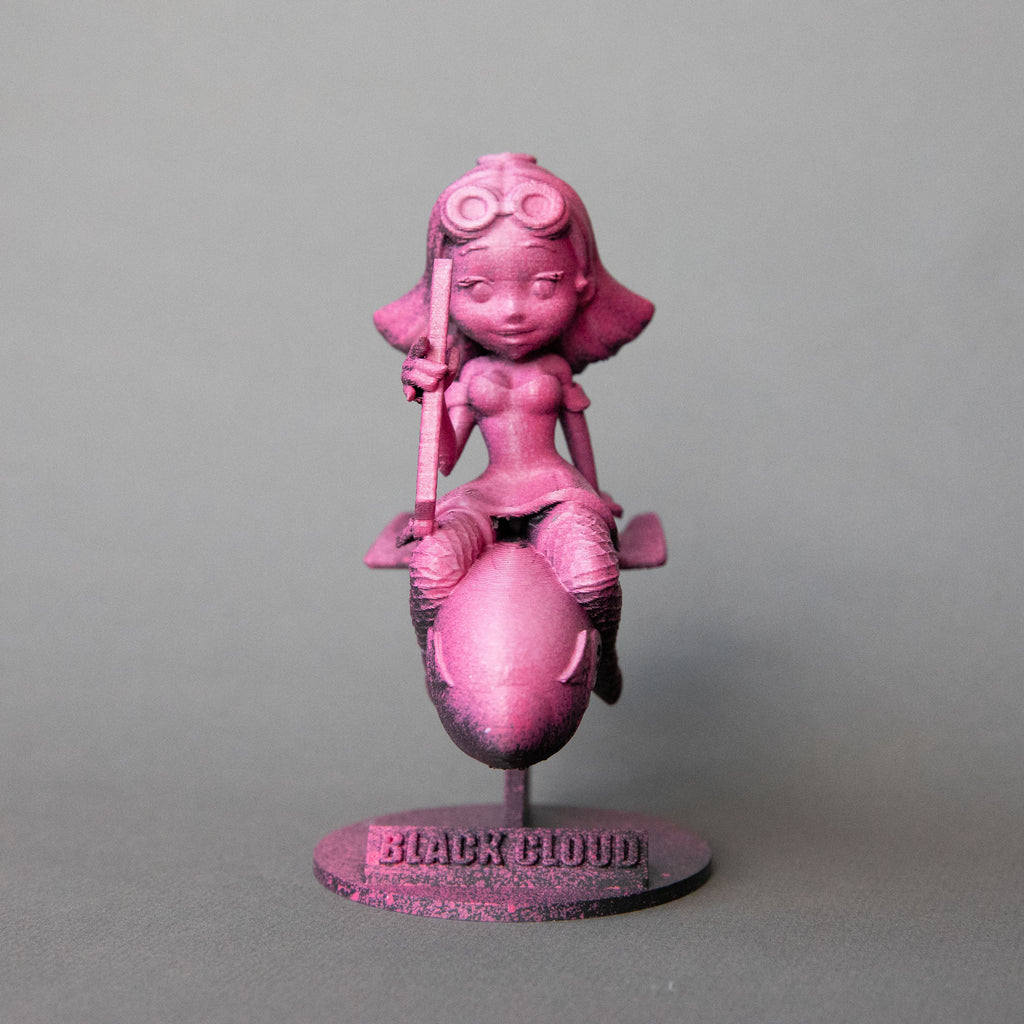 Black Cloud Chibi Miss Chief Drift Missile pink acrylic figurine.