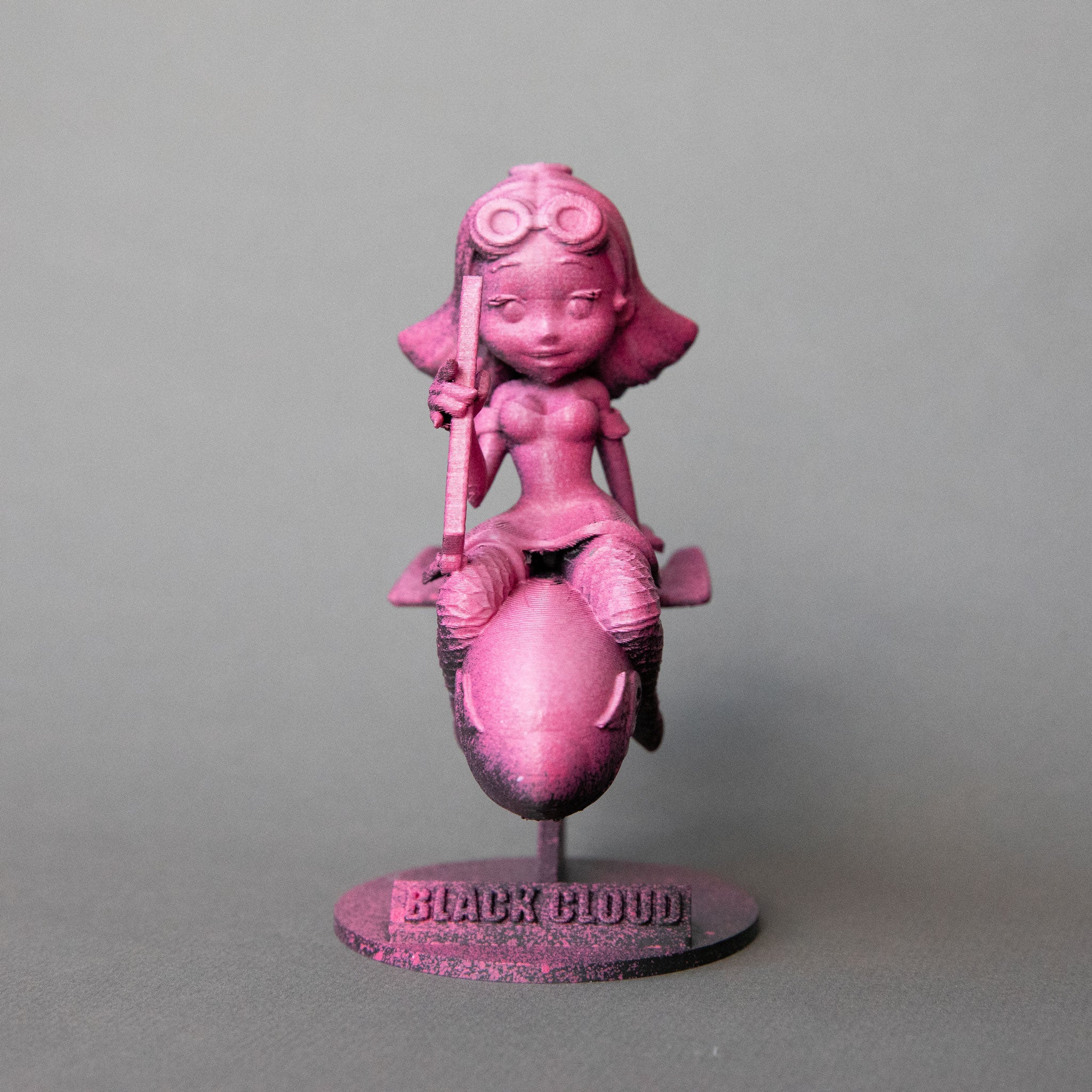 Black Cloud Chibi Miss Chief Drift Missile pink acrylic figurine.