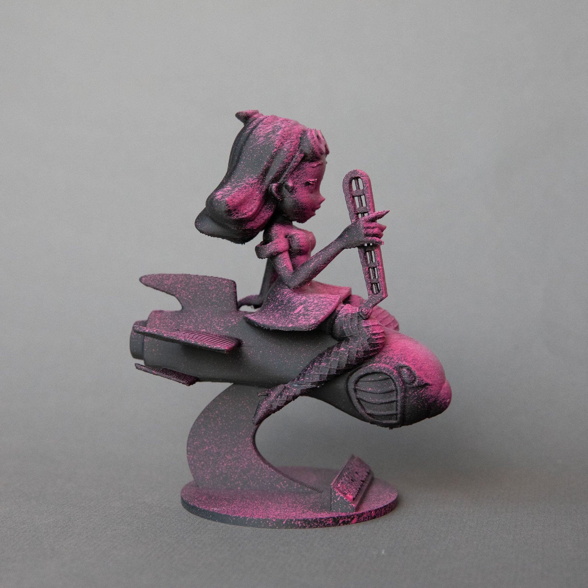 Black Cloud Chibi Miss Chief Drift Missile black and pink acrylic figurine.