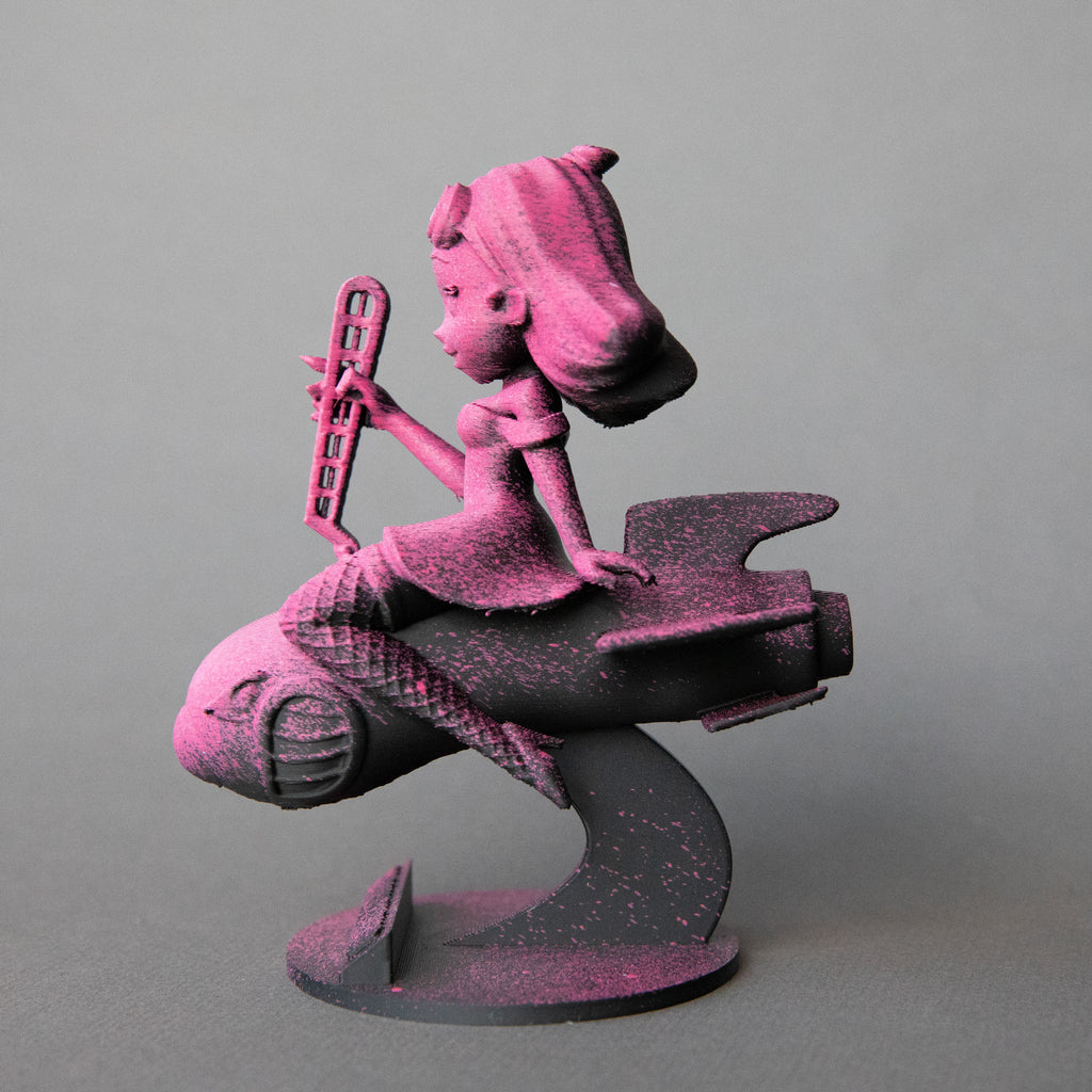 Black Cloud Chibi Miss Chief Drift Missile black and pink acrylic figurine.