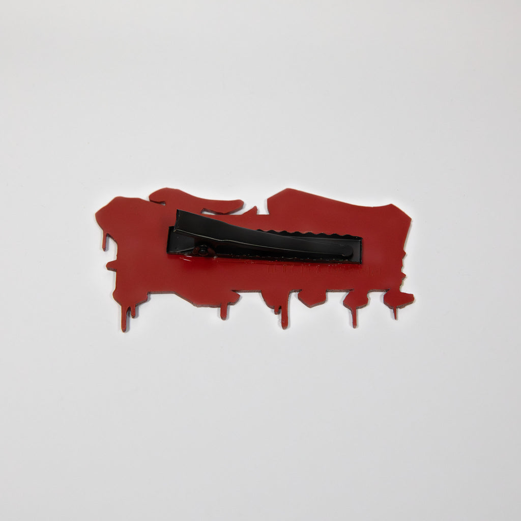 Red and white laser-engraved acrylic Black Cloud Japanese Kanji hair clip back