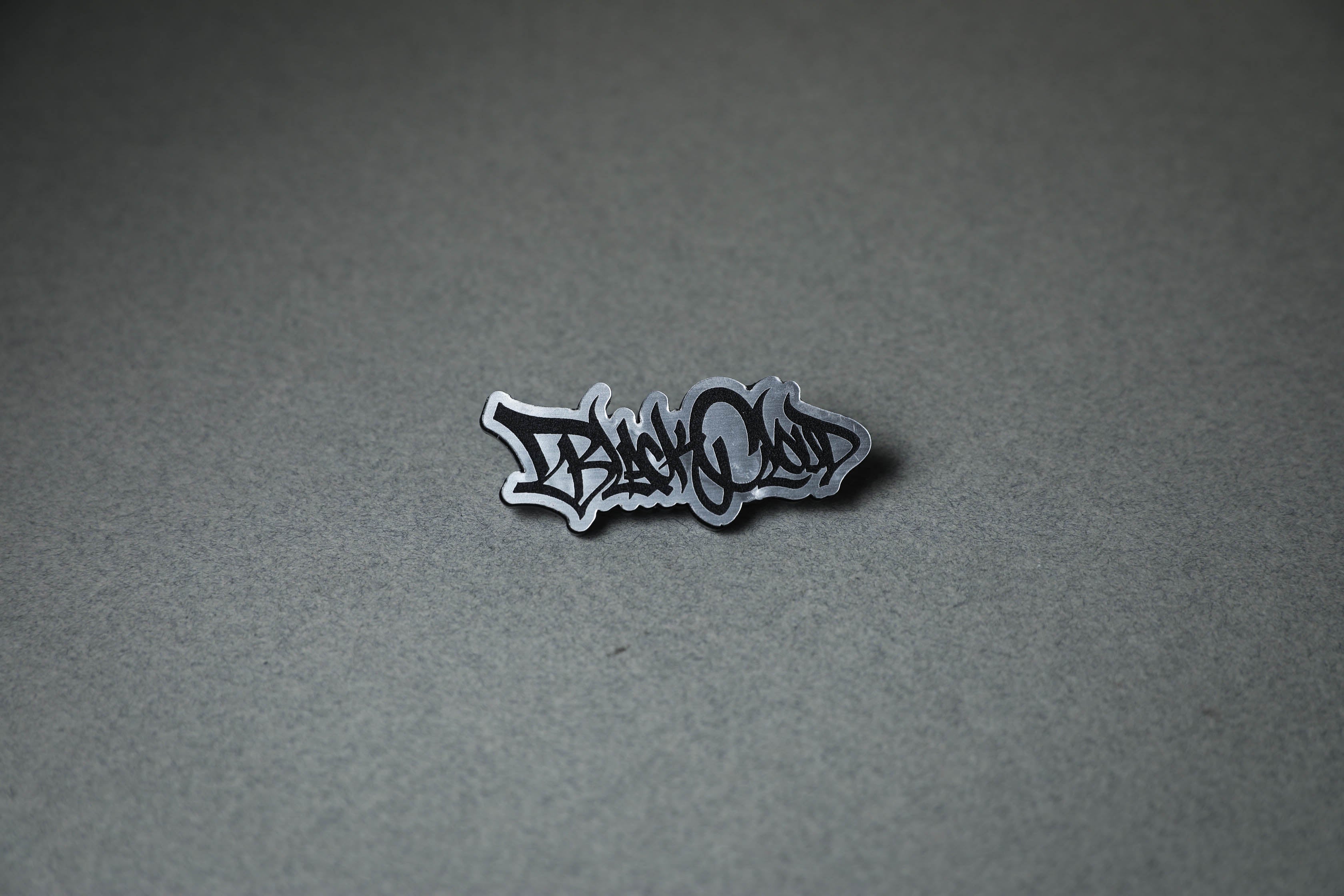 Black Cloud graffiti tag silver acrylic lapel pin