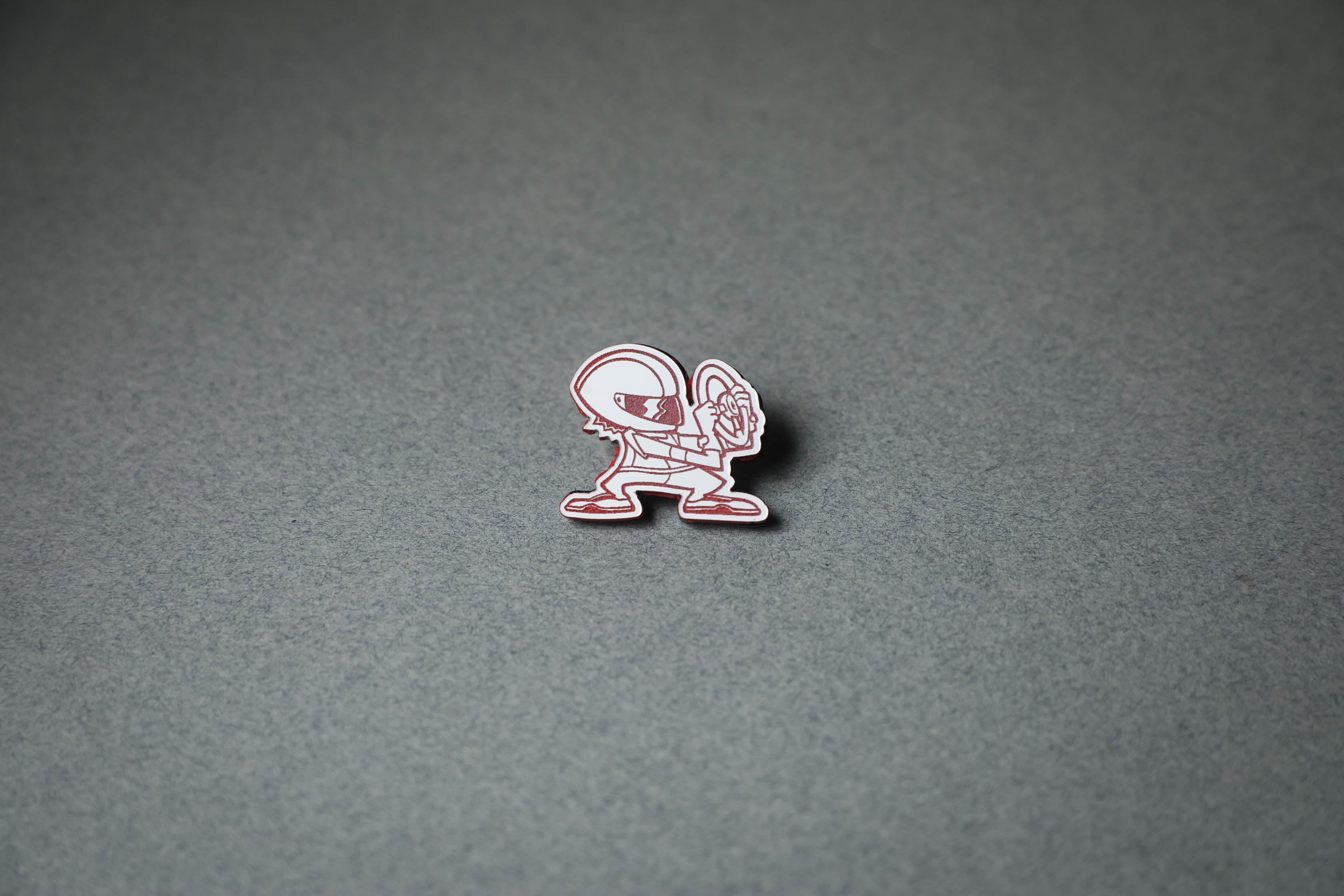 red driver acrylic lapel pin