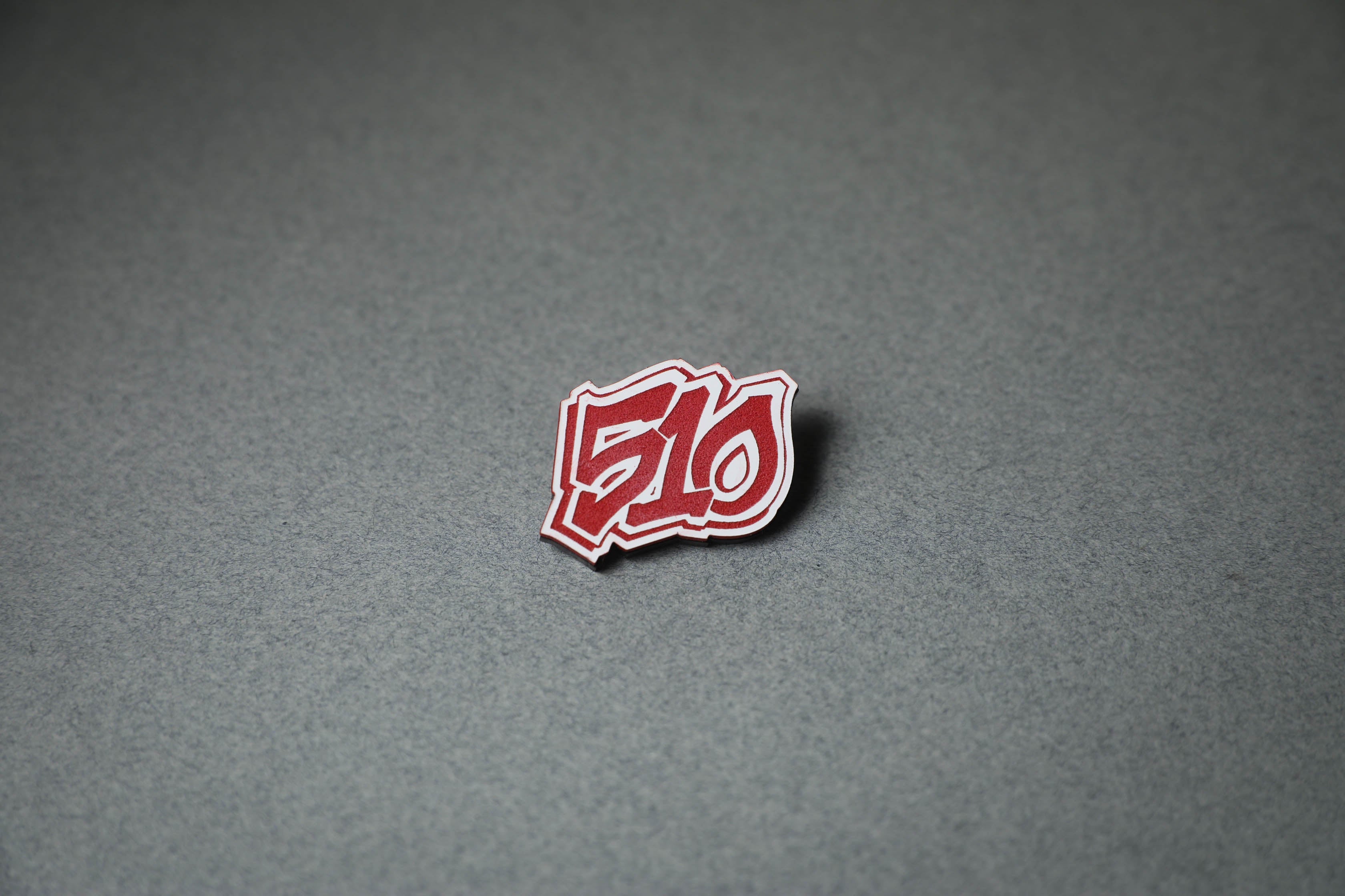 red 510 acrylic lapel pin