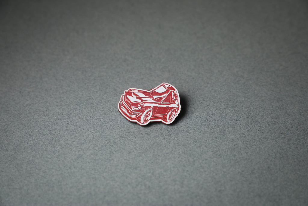 chibi 240Z car red acrylic lapel pin