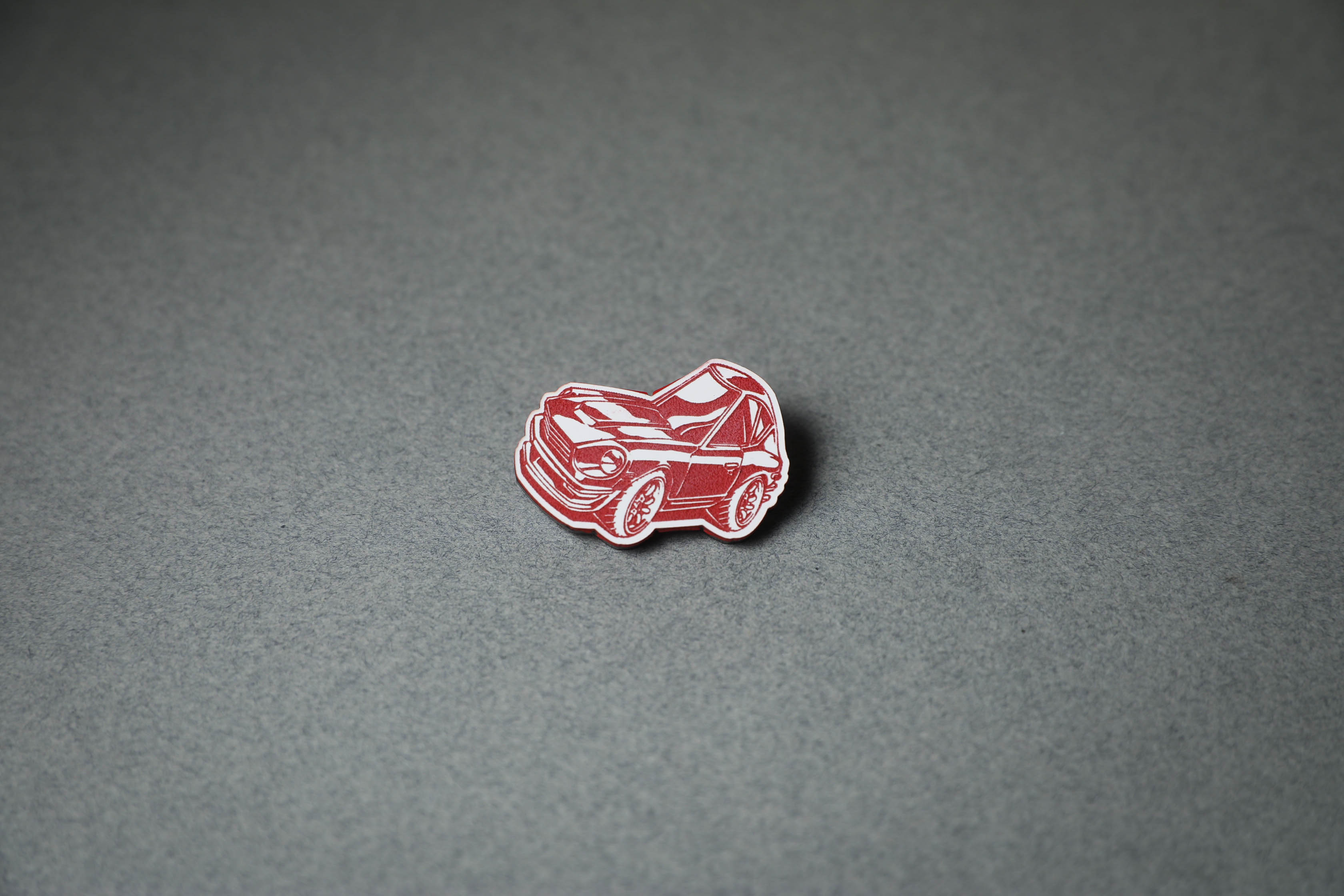 chibi 240Z car red acrylic lapel pin