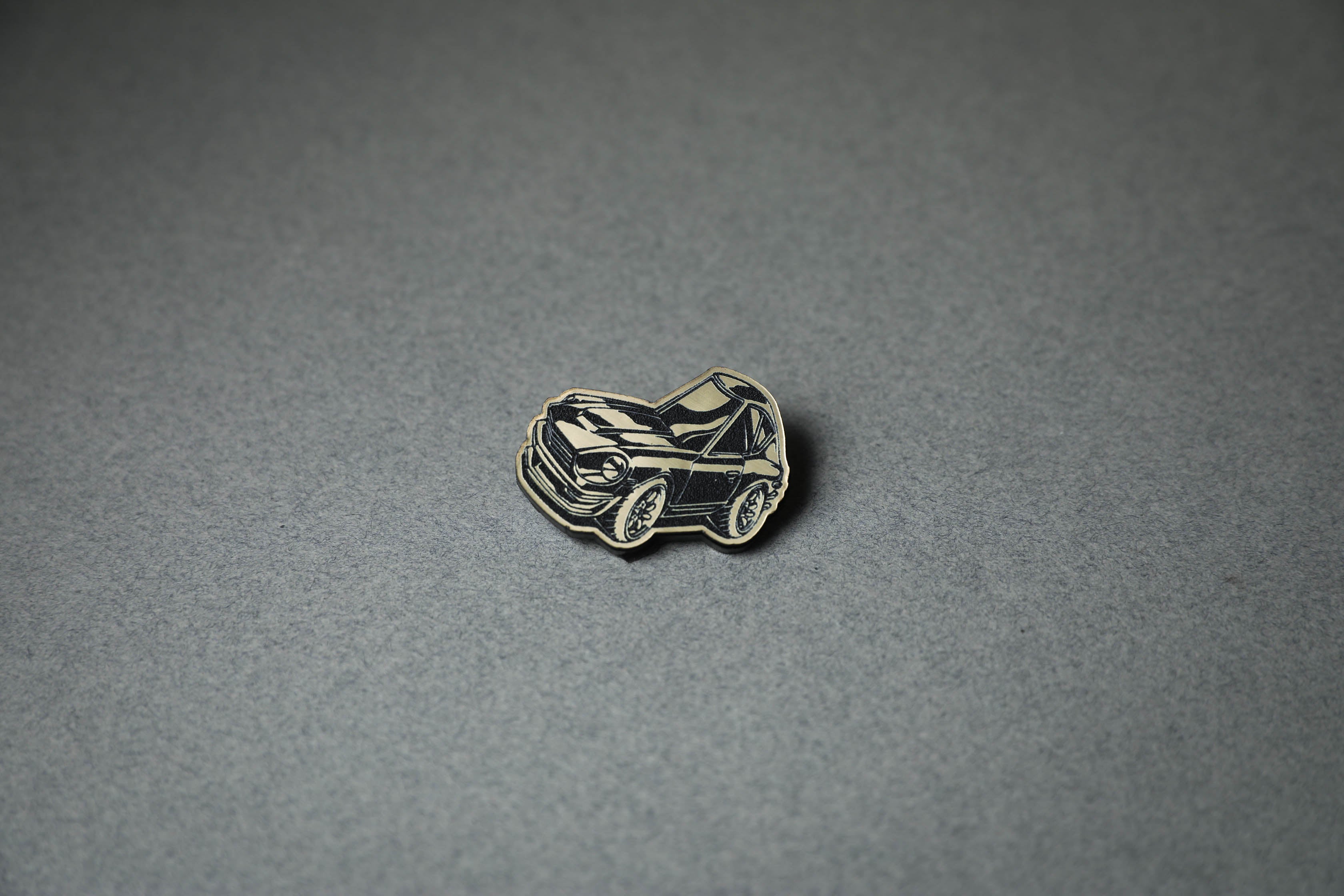 chibi 240Z car gold acrylic lapel pin
