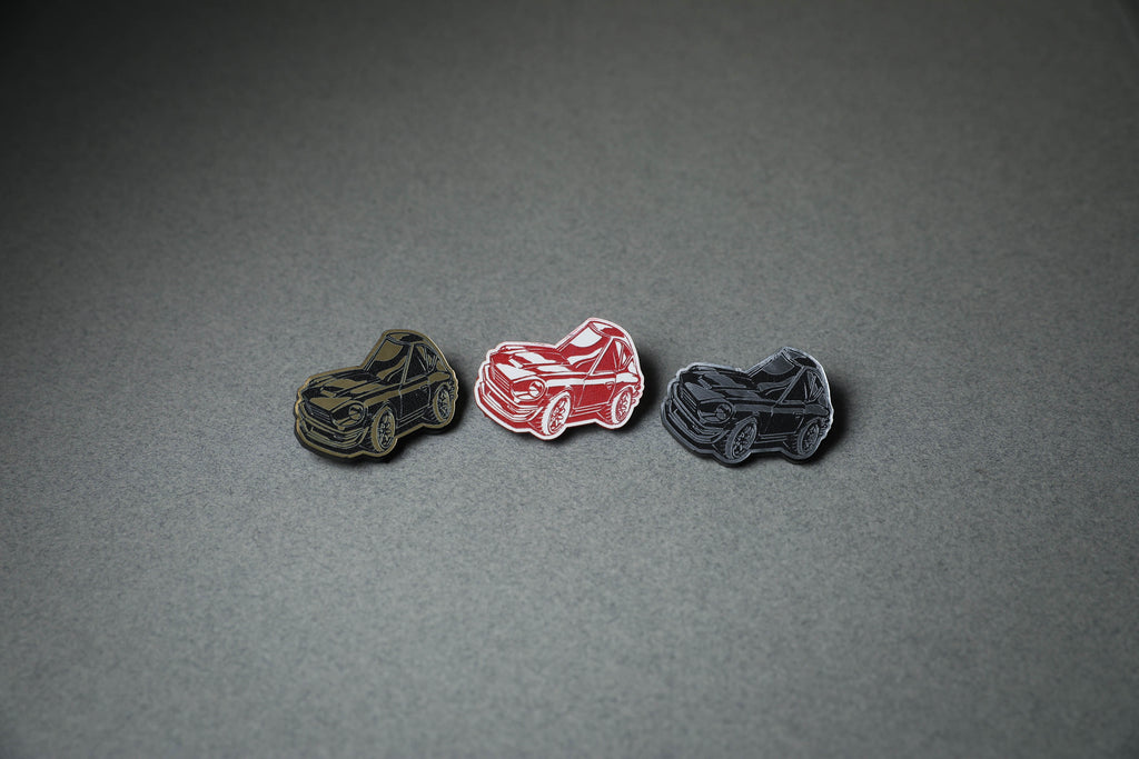 chibi 240Z car acrylic lapel pin