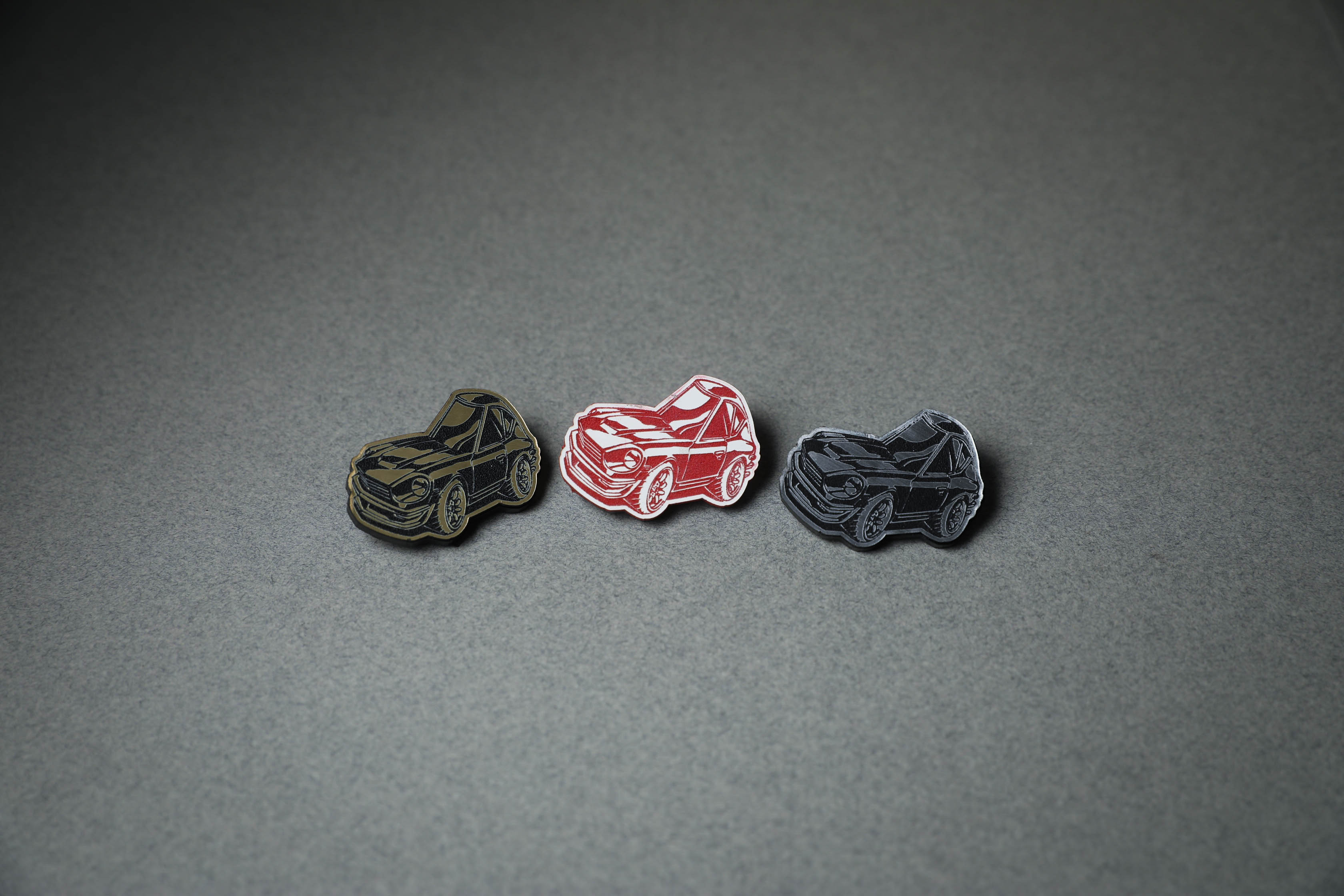 chibi 240Z car acrylic lapel pin