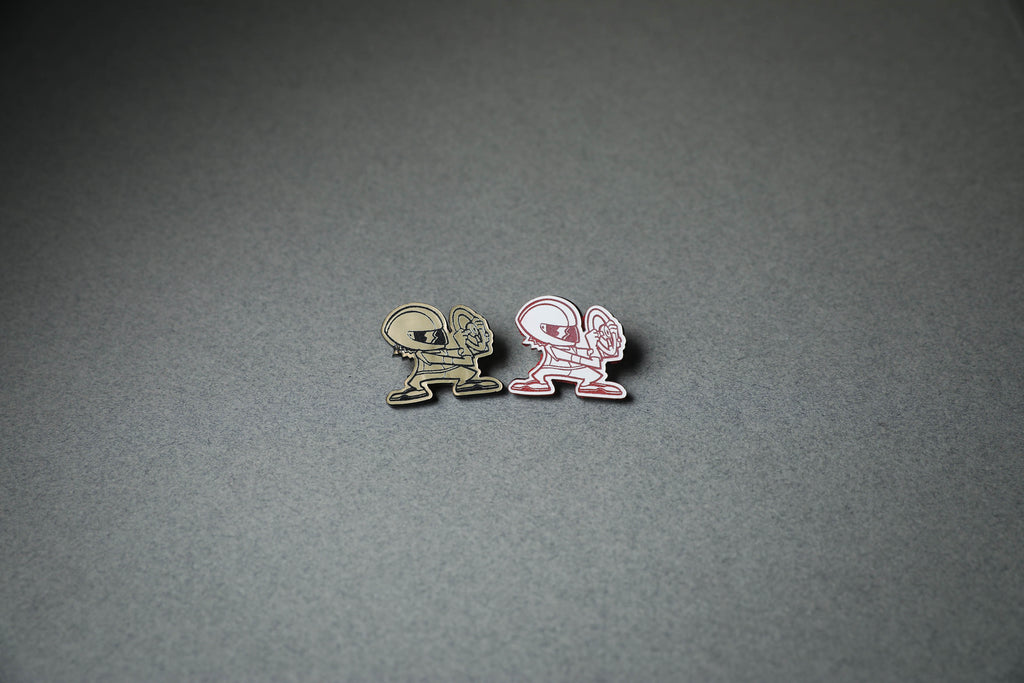 gold and red driver acrylic lapel pins