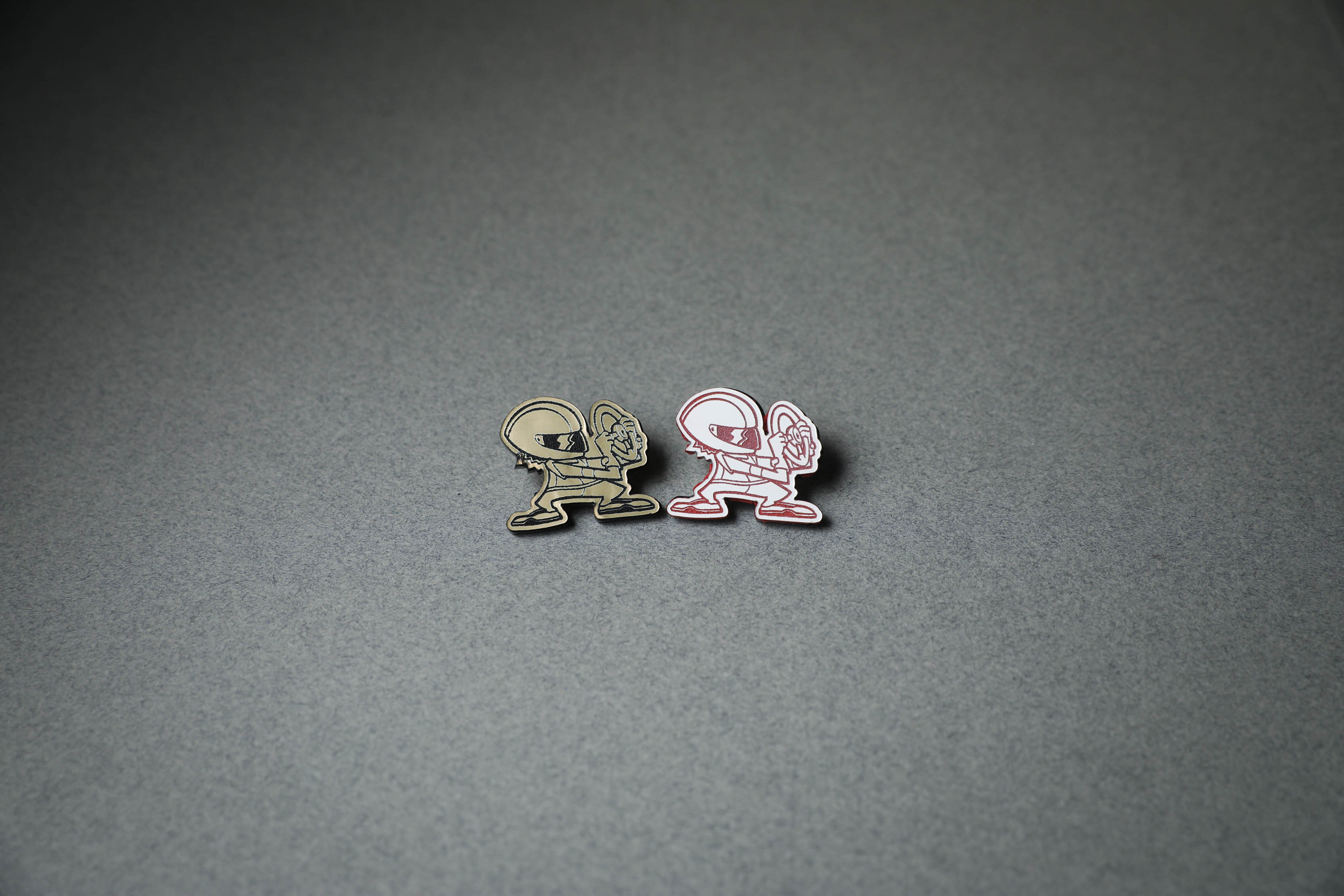 gold and red driver acrylic lapel pins