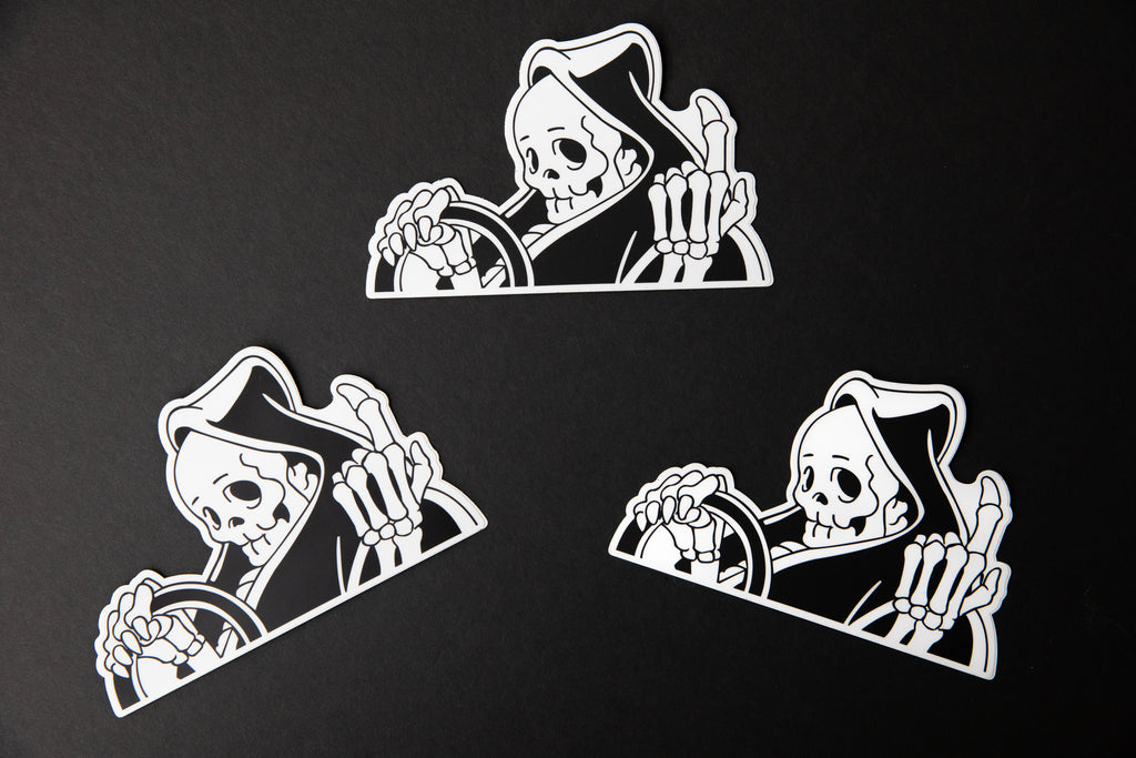 3 black and white vinyl No Dead End “peeker” reaper sticker. 