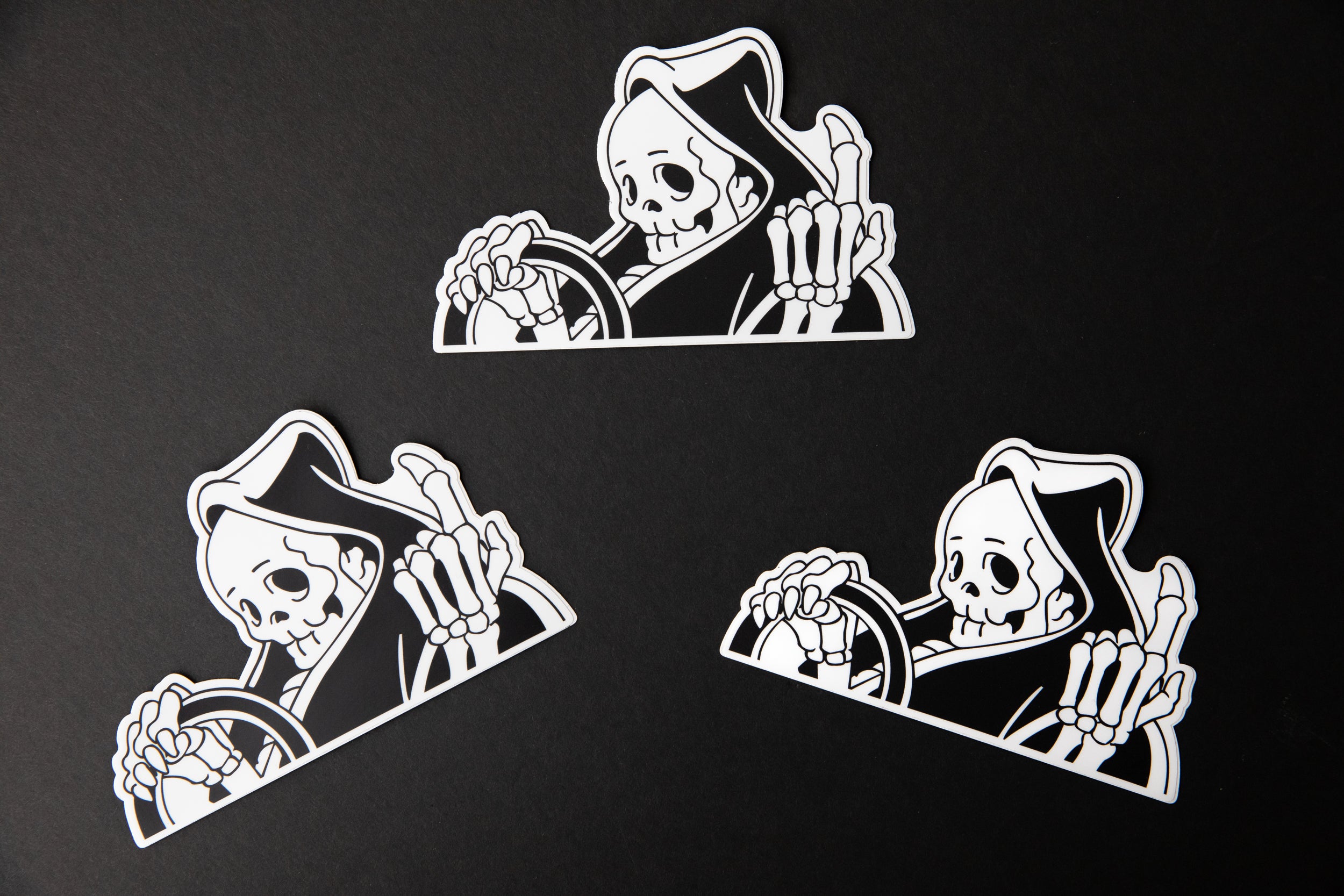 3 black and white vinyl No Dead End “peeker” reaper sticker. 