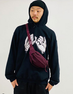 Unisex black hoodie with promise (Yakusoko) design on front in white ink and black cloud Kuro Kumo Japanese kanji characters in gray on back.