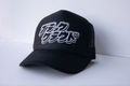 Black Cloud Japanese Katakana in white vinyl on black snapback hat.