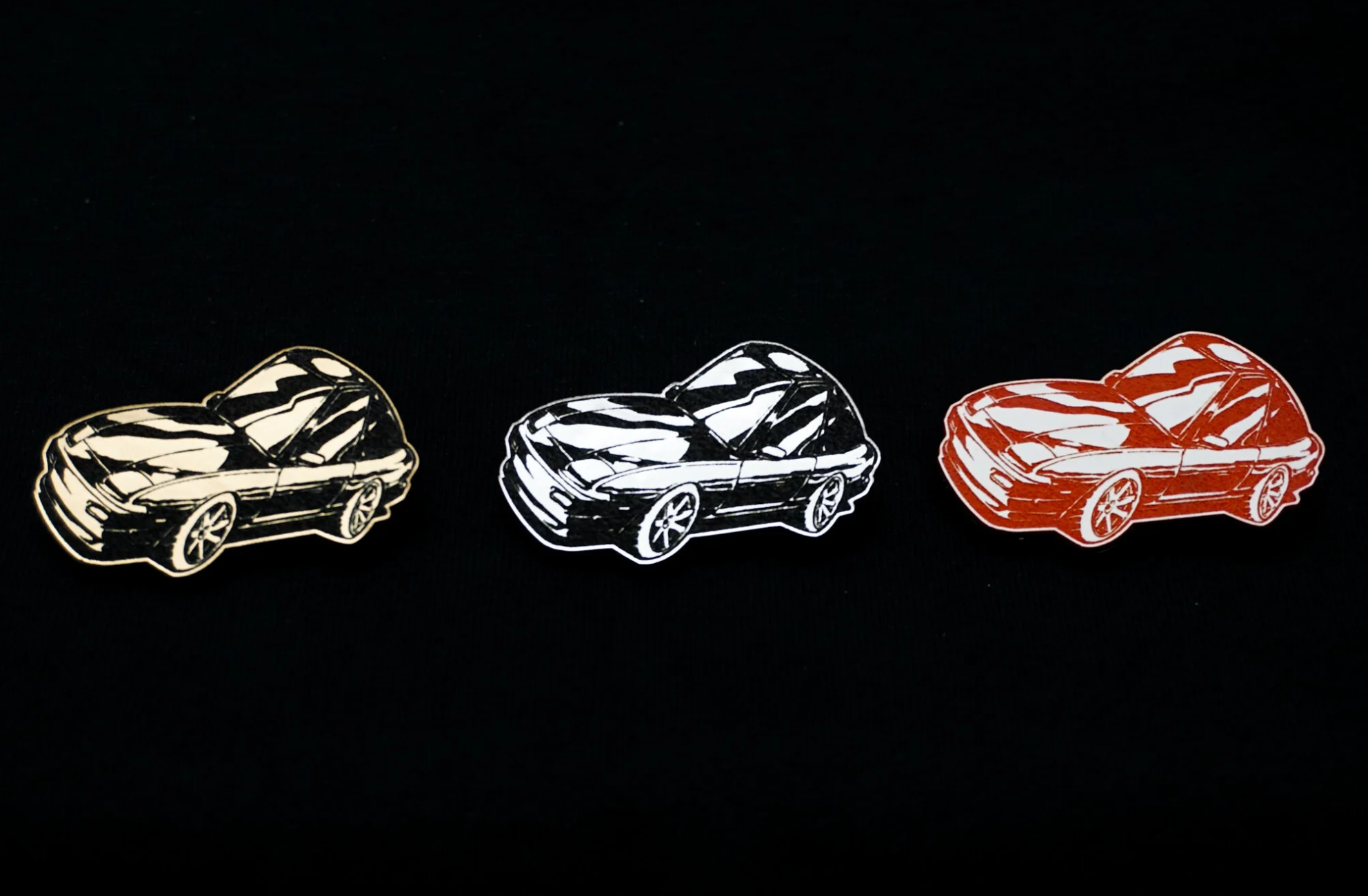 chibi 240SX S13 acrylic lapel pin in gold, silver or red